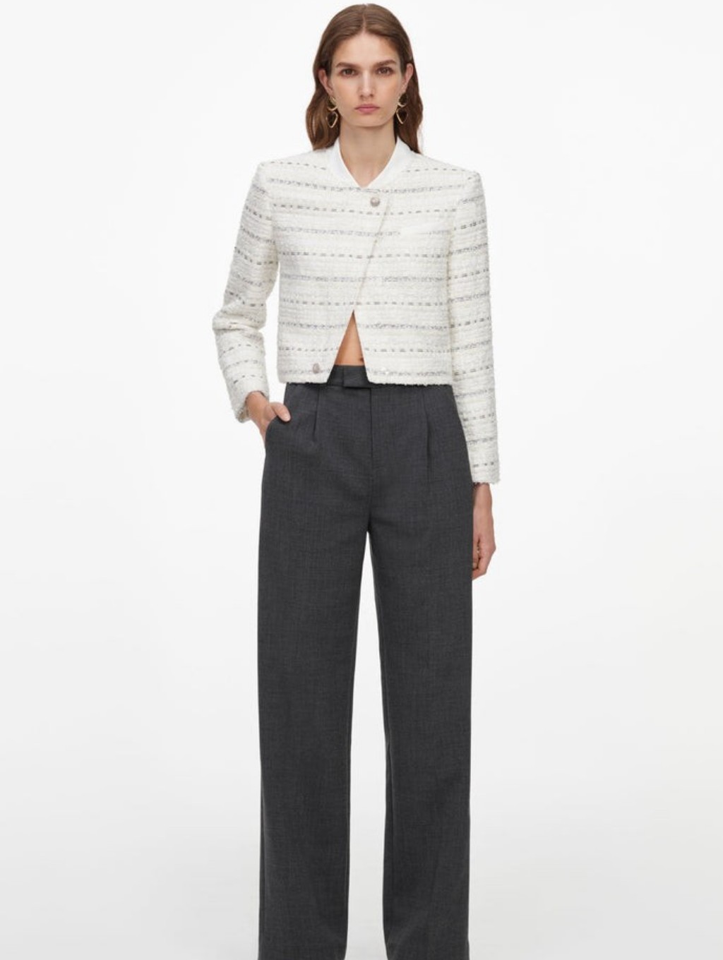 Self Portrait White Boucle Boxy Jacket